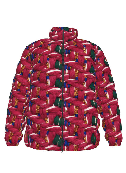 054 NISHIKIx Tweed Print Unisex Stand Collar Slim Down Jacket - Rose