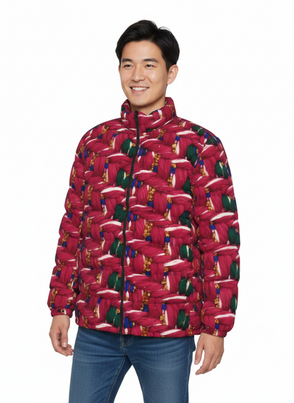 054 NISHIKIx Tweed Print Unisex Stand Collar Slim Down Jacket - Rose