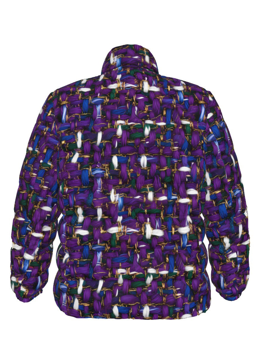 055 NISHIKIx Tweed Print Unisex Stand Collar Slim Down Jacket - Purple