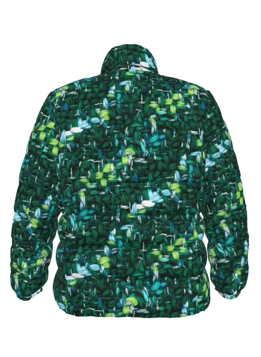 057 NISHIKIx Tweed Print Unisex Stand Collar Slim Down Jacket - Peacock Green