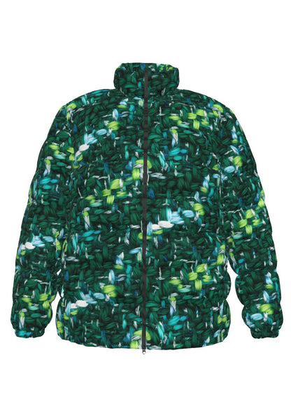 057 NISHIKIx Tweed Print Unisex Stand Collar Slim Down Jacket - Peacock Green