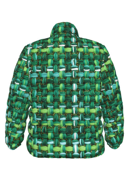 058 NISHIKIx Tweed Print Unisex Stand Collar Slim Down Jacket - Emerald Green