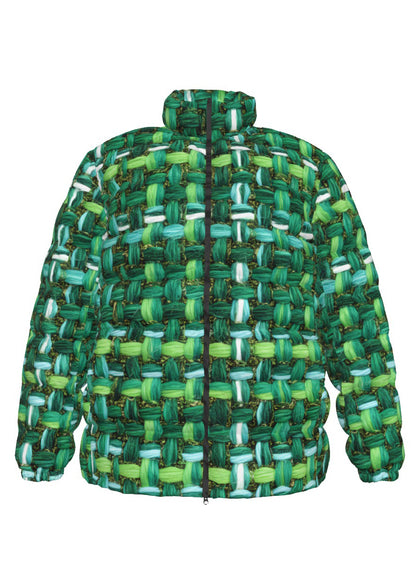 058 NISHIKIx Tweed Print Unisex Stand Collar Slim Down Jacket - Emerald Green