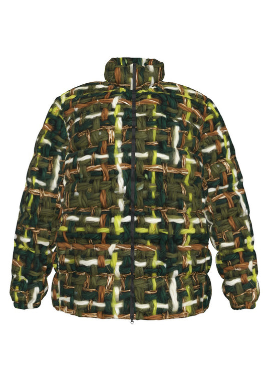 059 NISHIKIx Tweed Print Unisex Stand Collar Slim Down Jacket - Olive Green