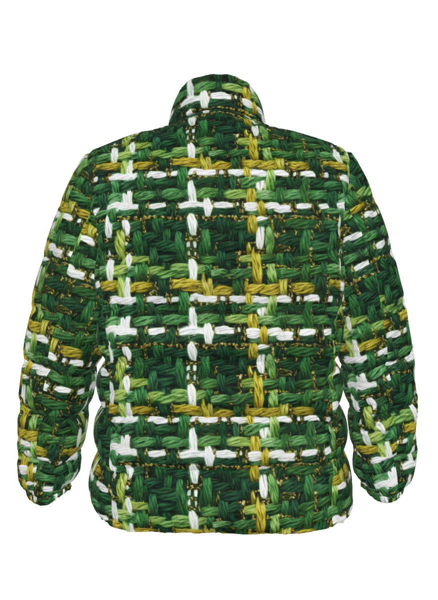 060 NISHIKIx Tweed Print Unisex Stand Collar Slim Down Jacket - Sap Green