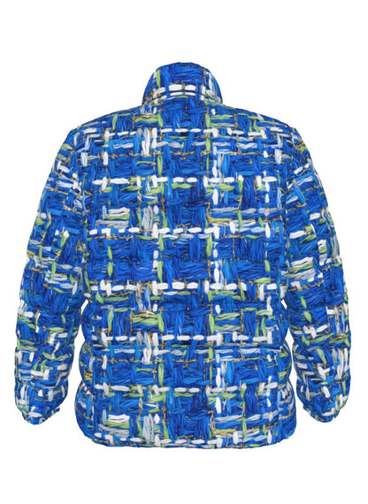 062 NISHIKIx Tweed Print Unisex Stand Collar Slim Down Jacket - Cerulean Blue