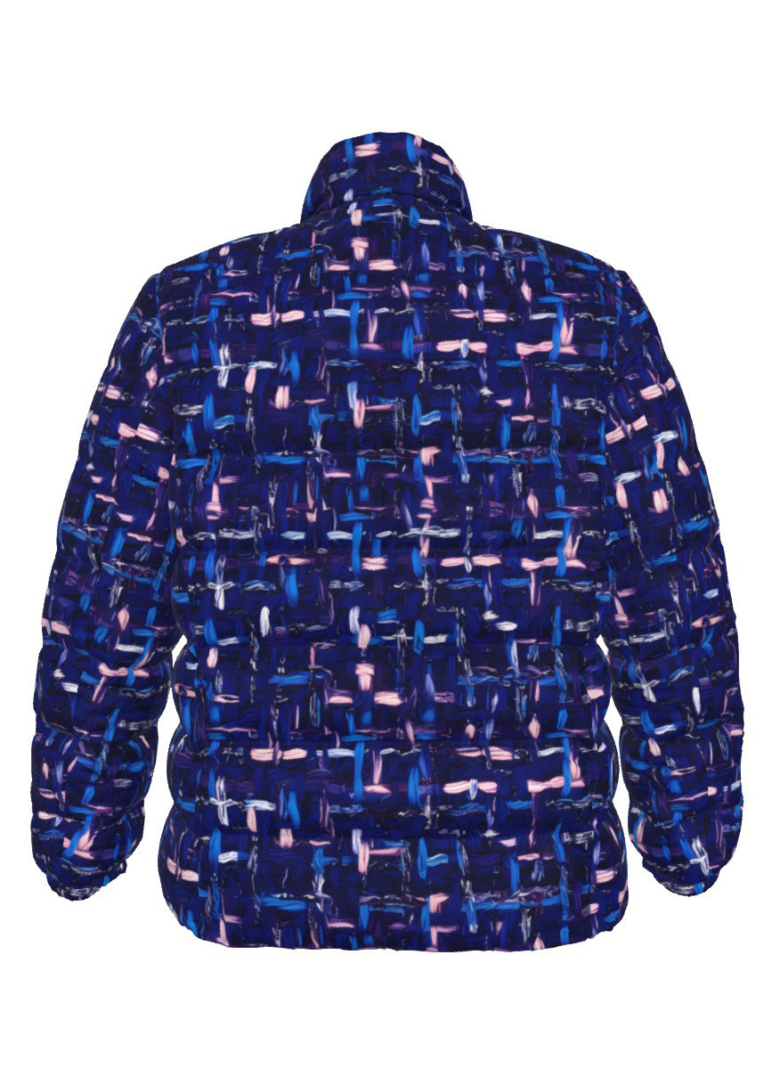 063 NISHIKIx Tweed Print Unisex Stand Collar Slim Down Jacket - Indigo