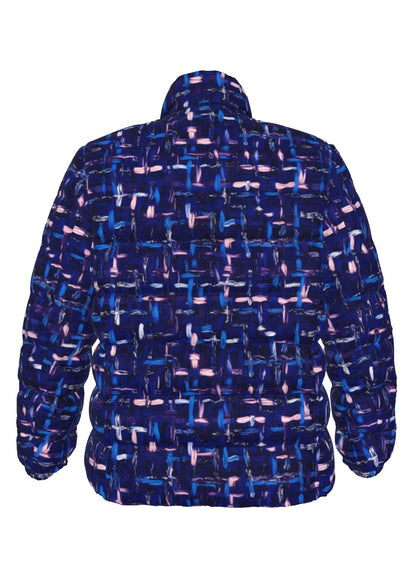 063 NISHIKIx Tweed Print Unisex Stand Collar Slim Down Jacket - Indigo