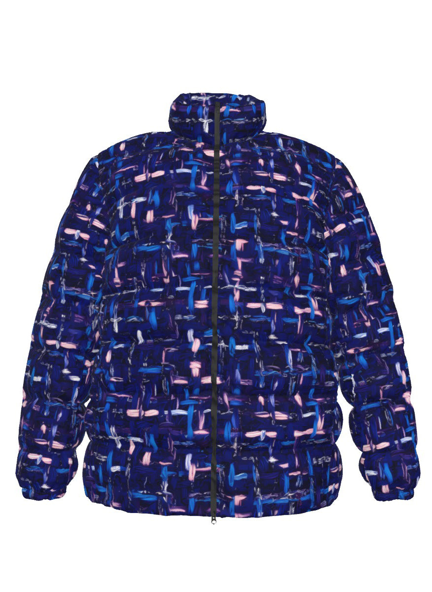 063 NISHIKIx Tweed Print Unisex Stand Collar Slim Down Jacket - Indigo