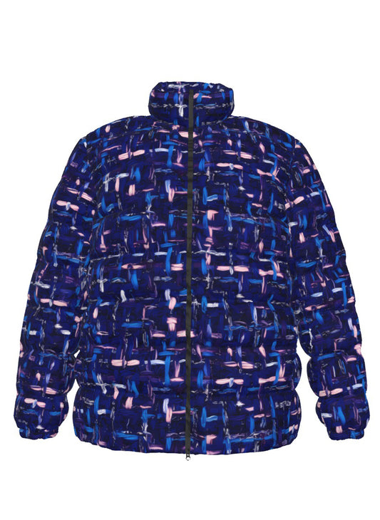 063 NISHIKIx Tweed Print Unisex Stand Collar Slim Down Jacket - Indigo