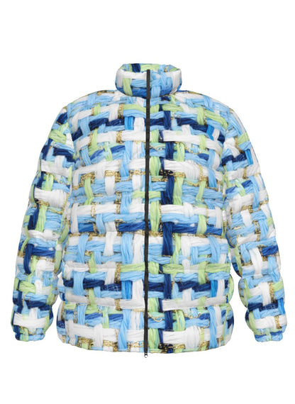 064 NISHIKIx Tweed Print Unisex Stand Collar Slim Down Jacket - Light Blue