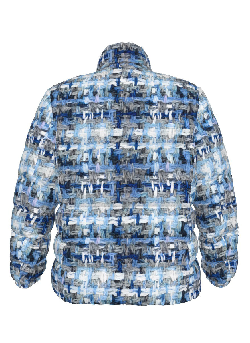 065 NISHIKIx Tweed Print Unisex Stand Collar Slim Down Jacket - Blue Gray