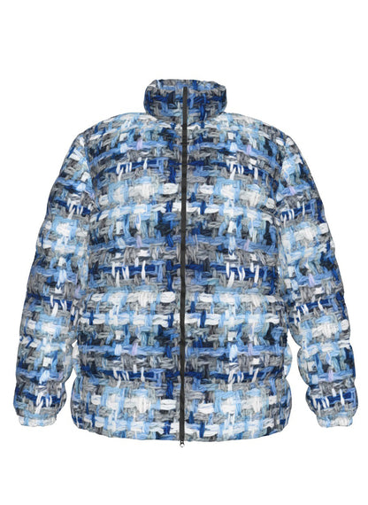 065 NISHIKIx Tweed Print Unisex Stand Collar Slim Down Jacket - Blue Gray