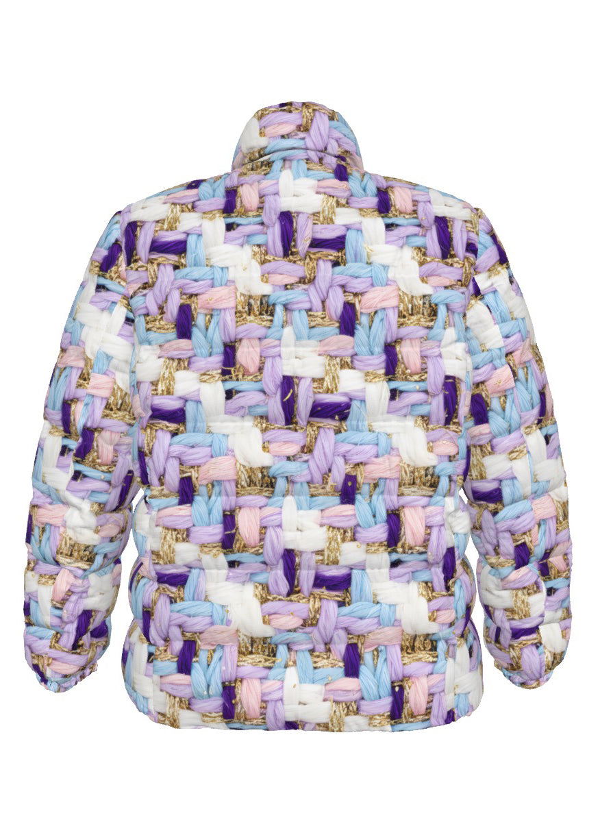 066 NISHIKIx Tweed Print Unisex Stand Collar Slim Down Jacket - Lavender