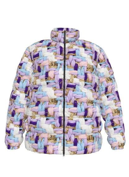 066 NISHIKIx Tweed Print Unisex Stand Collar Slim Down Jacket - Lavender