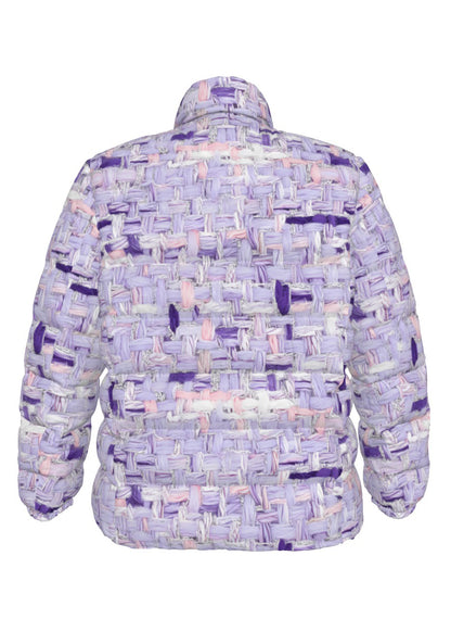 067 NISHIKIx Tweed Print Unisex Stand Collar Slim Down Jacket - Light Violet