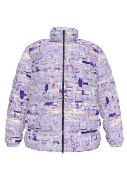067 NISHIKIx Tweed Print Unisex Stand Collar Slim Down Jacket - Light Violet