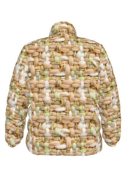 068 NISHIKIx Tweed Print Unisex Stand Collar Slim Down Jacket - Beige