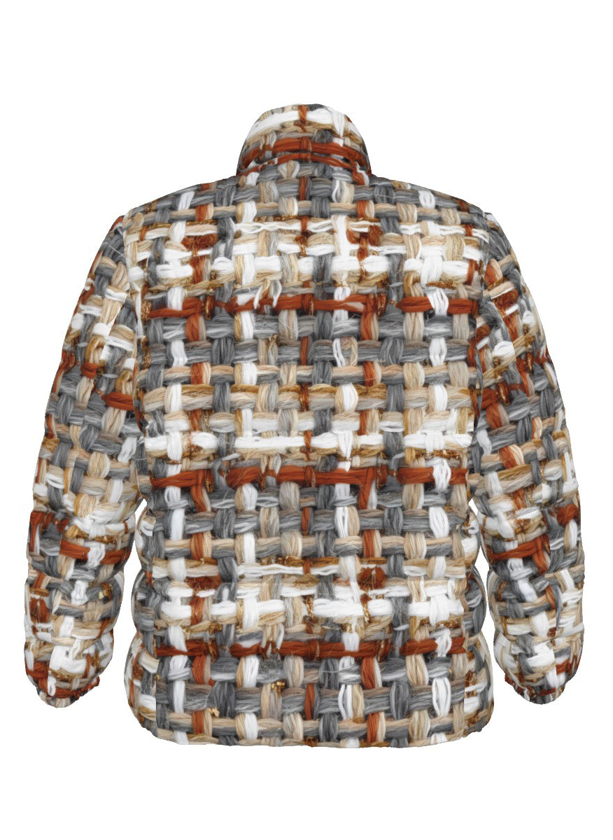 069 NISHIKIx Tweed Print Unisex Stand Collar Slim Down Jacket - Warm Gray