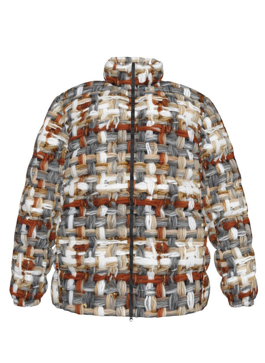 069 NISHIKIx Tweed Print Unisex Stand Collar Slim Down Jacket - Warm Gray