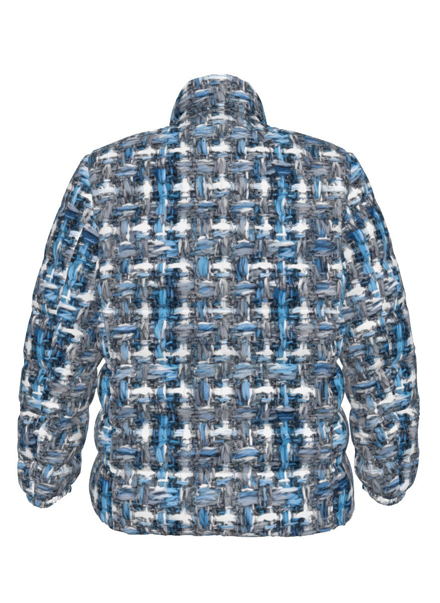 070 NISHIKIx Tweed Print Unisex Stand Collar Slim Down Jacket - Cool Gray