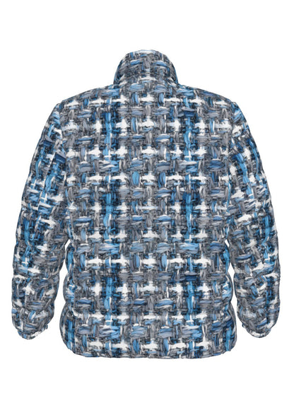 070 NISHIKIx Tweed Print Unisex Stand Collar Slim Down Jacket - Cool Gray