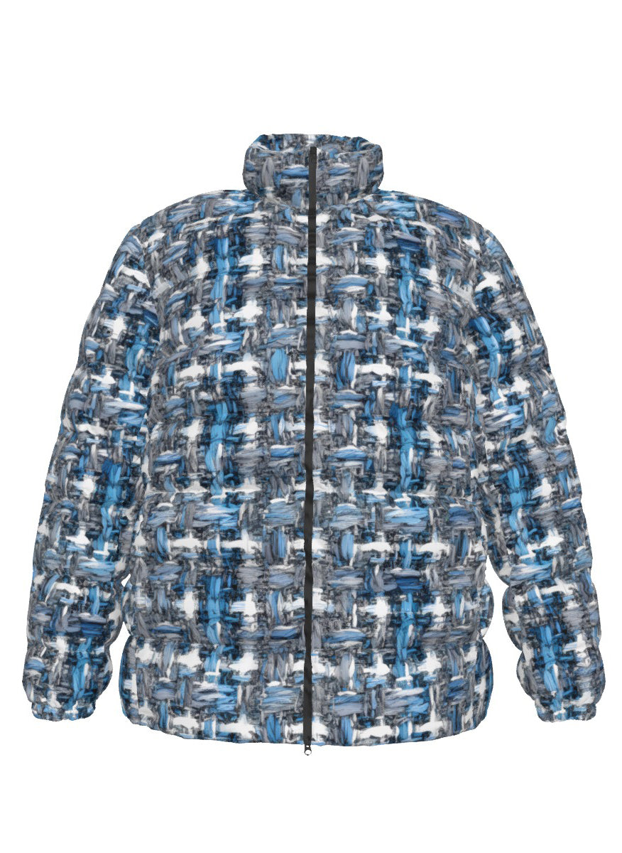 070 NISHIKIx Tweed Print Unisex Stand Collar Slim Down Jacket - Cool Gray