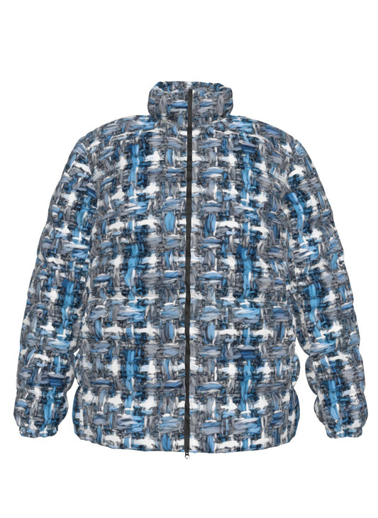 070 NISHIKIx Tweed Print Unisex Stand Collar Slim Down Jacket - Cool Gray