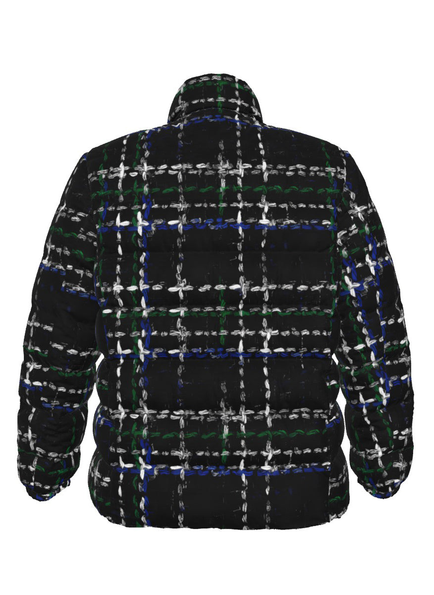 071 NISHIKIx Tweed Print Unisex Stand Collar Slim Down Jacket - Ivory Black