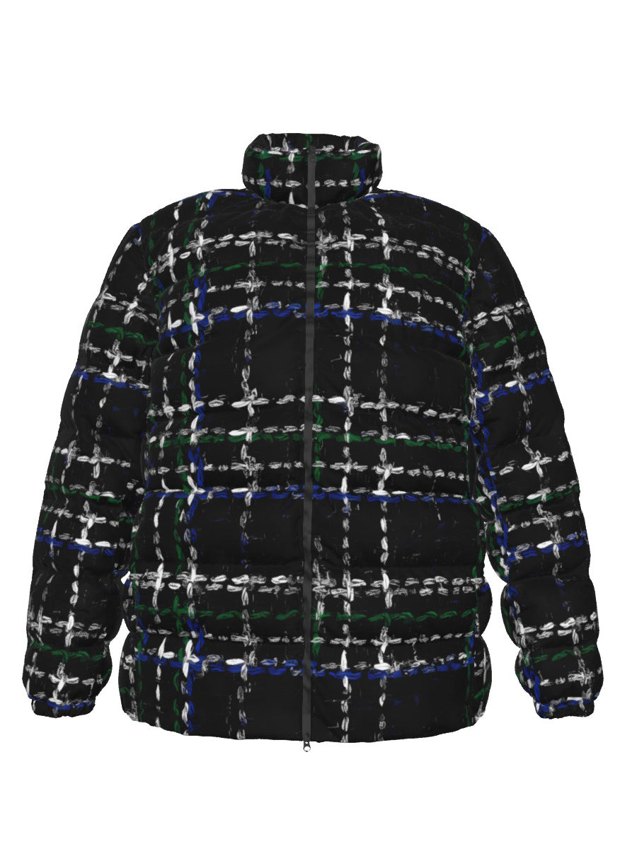 071 NISHIKIx Tweed Print Unisex Stand Collar Slim Down Jacket - Ivory Black