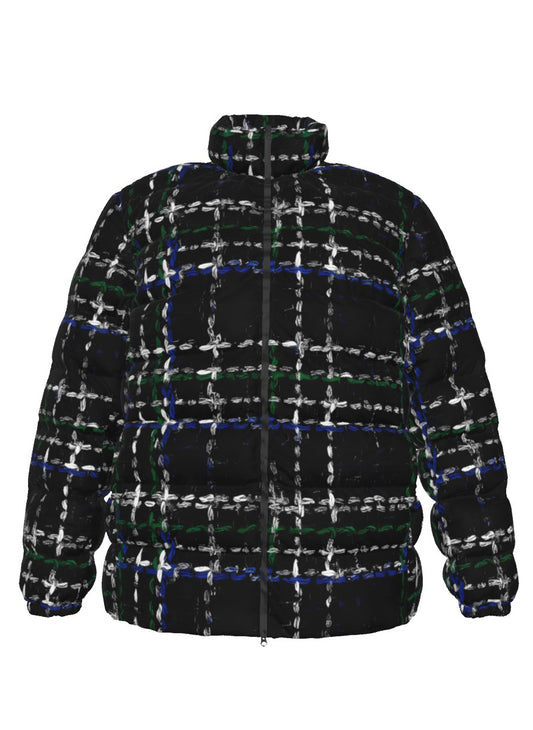 071 NISHIKIx Tweed Print Unisex Stand Collar Slim Down Jacket - Ivory Black
