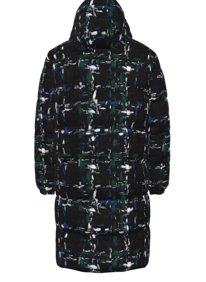 039 NISHIKIx Tweed Print Unisex Long Down Jacket - Black