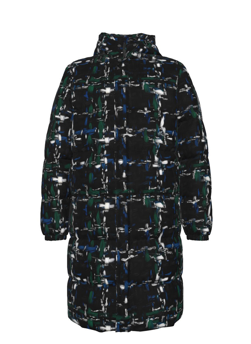 039 NISHIKIx Tweed Print Unisex Long Down Jacket - Black