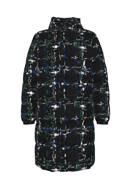 039 NISHIKIx Tweed Print Unisex Long Down Jacket - Black