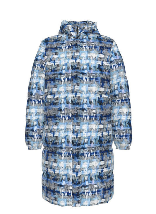 065 NISHIKIx Tweed Print Unisex Long Down Jacket - Blue Gray