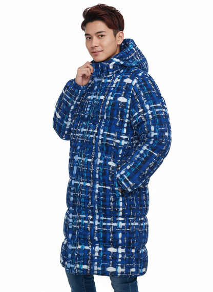 025 NISHIKIx Tweed Print Unisex Long Down Jacket - Blue