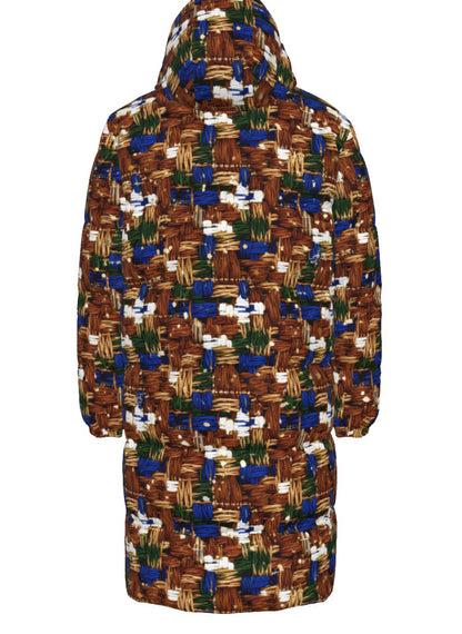 044 NISHIKIx Tweed Print Unisex Long Down Jacket - Bronze