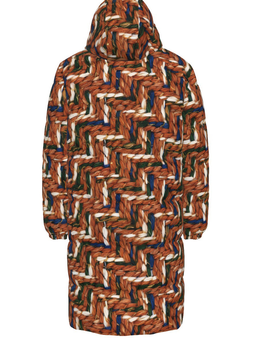 032 NISHIKIx Tweed Print Unisex Long Down Jacket - Burnt Sienna