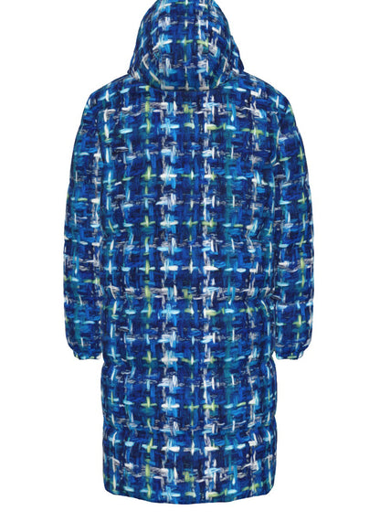 021 NISHIKIx Tweed Print Unisex Long Down Jacket - Cobalt Blue