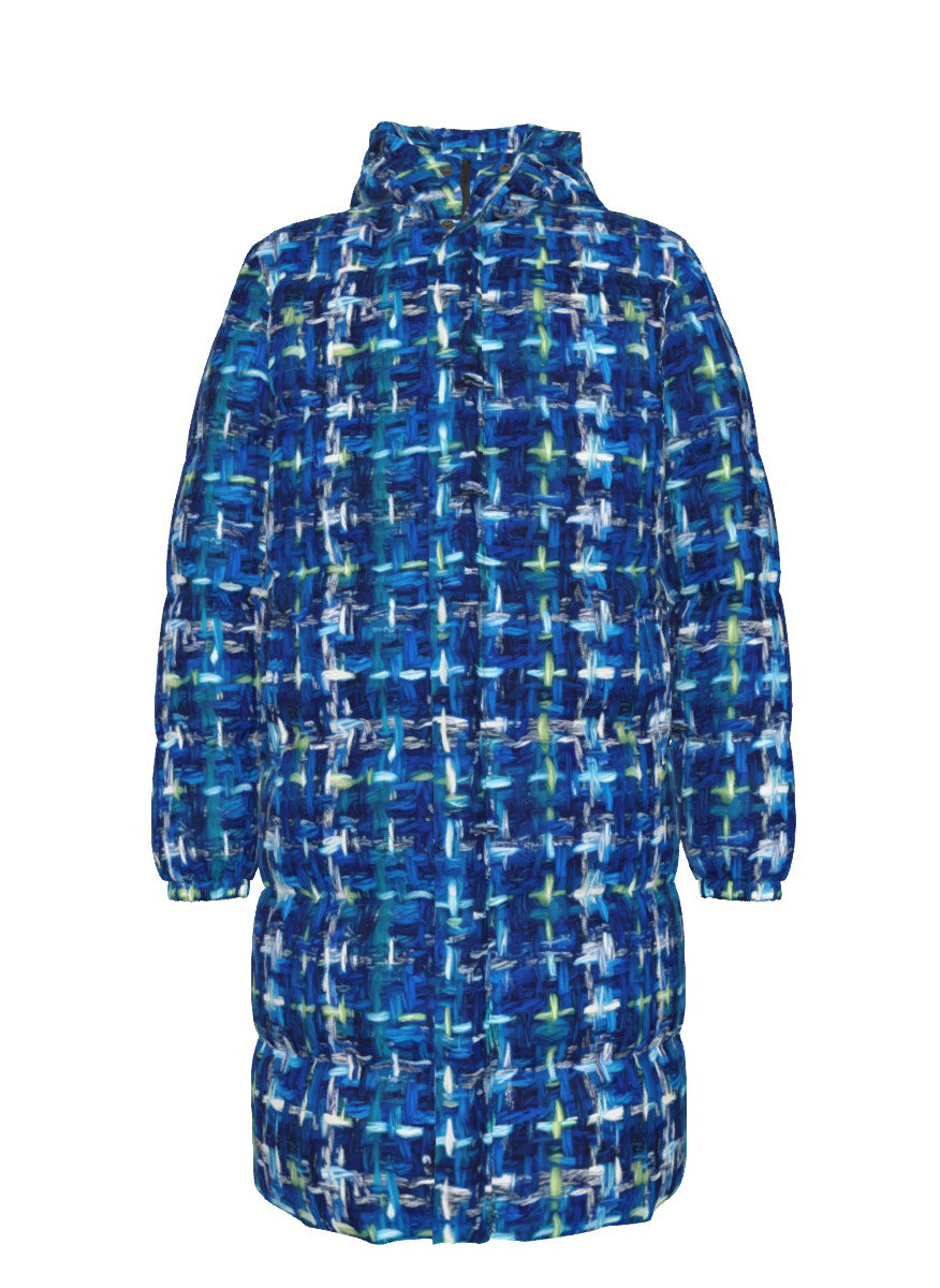 021 NISHIKIx Tweed Print Unisex Long Down Jacket - Cobalt Blue