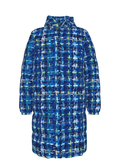 021 NISHIKIx Tweed Print Unisex Long Down Jacket - Cobalt Blue