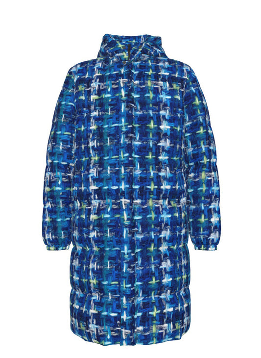 021 NISHIKIx Tweed Print Unisex Long Down Jacket - Cobalt Blue