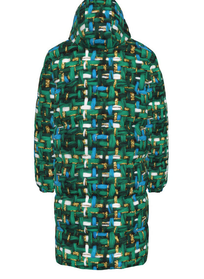 018 NISHIKIx Tweed Print Unisex Long Down Jacket - Cobalt Green
