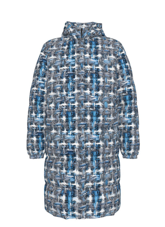 070 NISHIKIx Tweed Print Unisex Long Down Jacket - Cool Gray