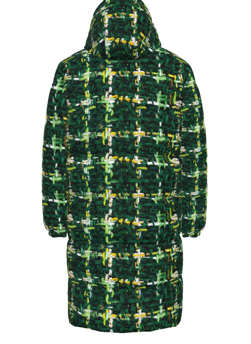 016 NISHIKIx Tweed Print Unisex Long Down Jacket - Deep Green