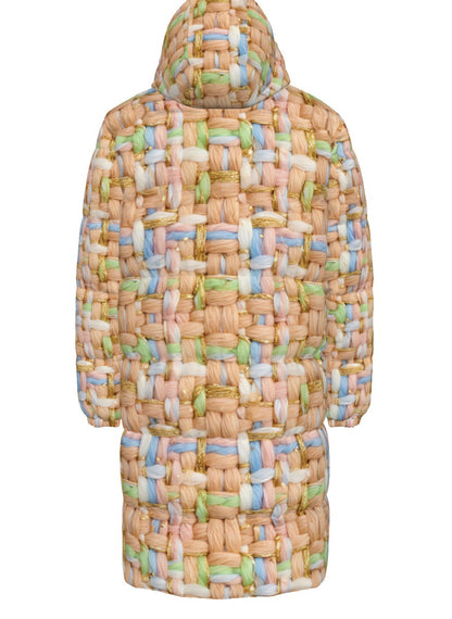 012 NISHIKIx Tweed Print Unisex Long Down Jacket - Flesh