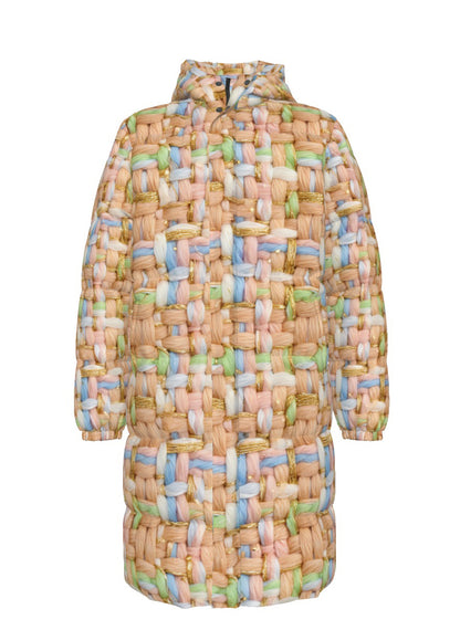 012 NISHIKIx Tweed Print Unisex Long Down Jacket - Flesh