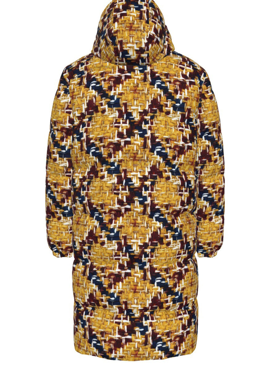 042 NISHIKIx Tweed Print Unisex Long Down Jacket - Gold