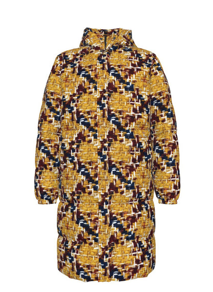 042 NISHIKIx Tweed Print Unisex Long Down Jacket - Gold