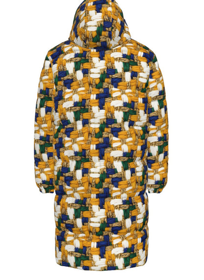 030 NISHIKIx Tweed Print Unisex Long Down Jacket - Golden Ochre